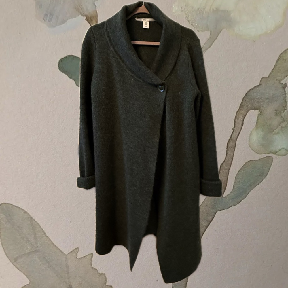 Max Studio Green Long Cardigan with Button Closure Size Medium